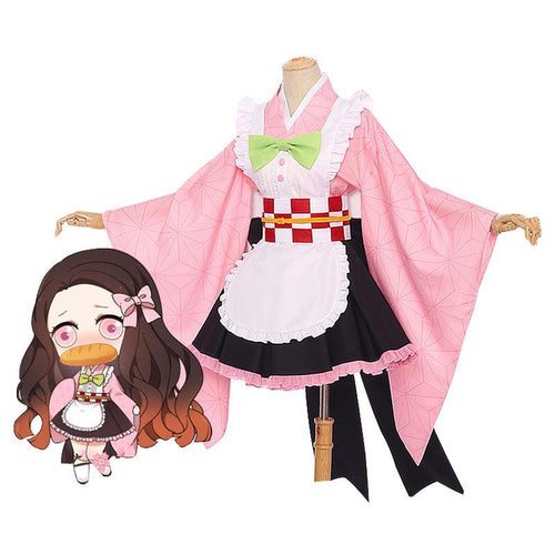 Anime Demon Slayer Kimetsu no Yaiba Nezuko Kamado Kimono Maid Outfit Cosplay Costumes - Cosplay Clans