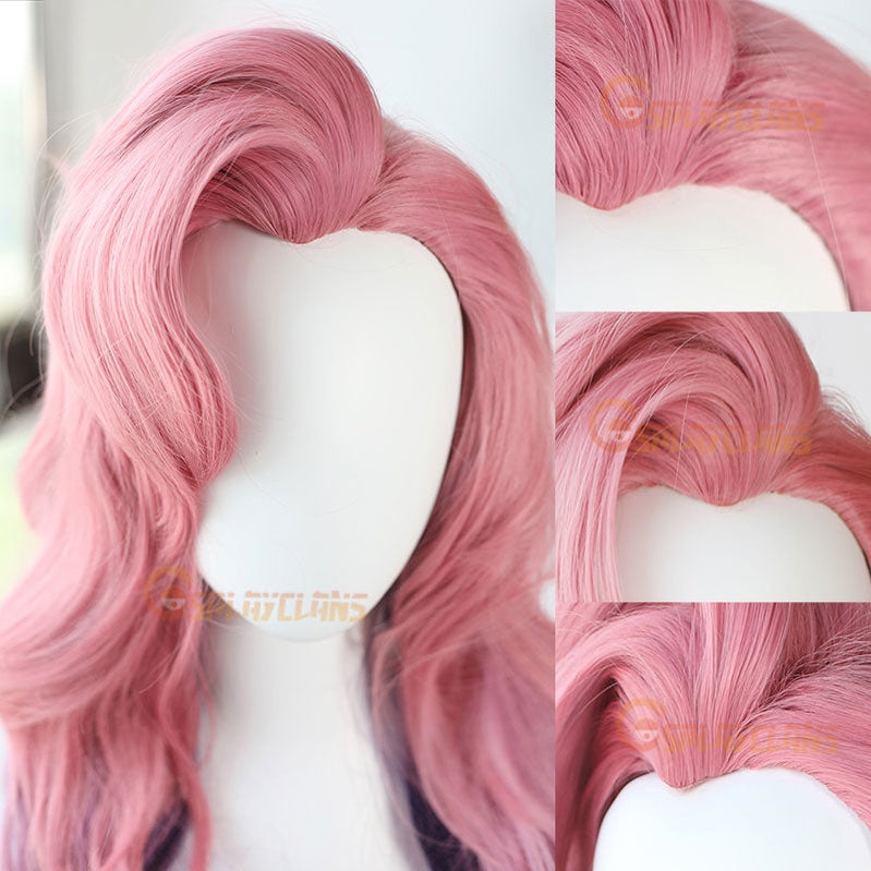 Game LOL Seraphine 100cm Long Pink Gradient Purple Wavy Cosplay Wigs - Cosplay Clans