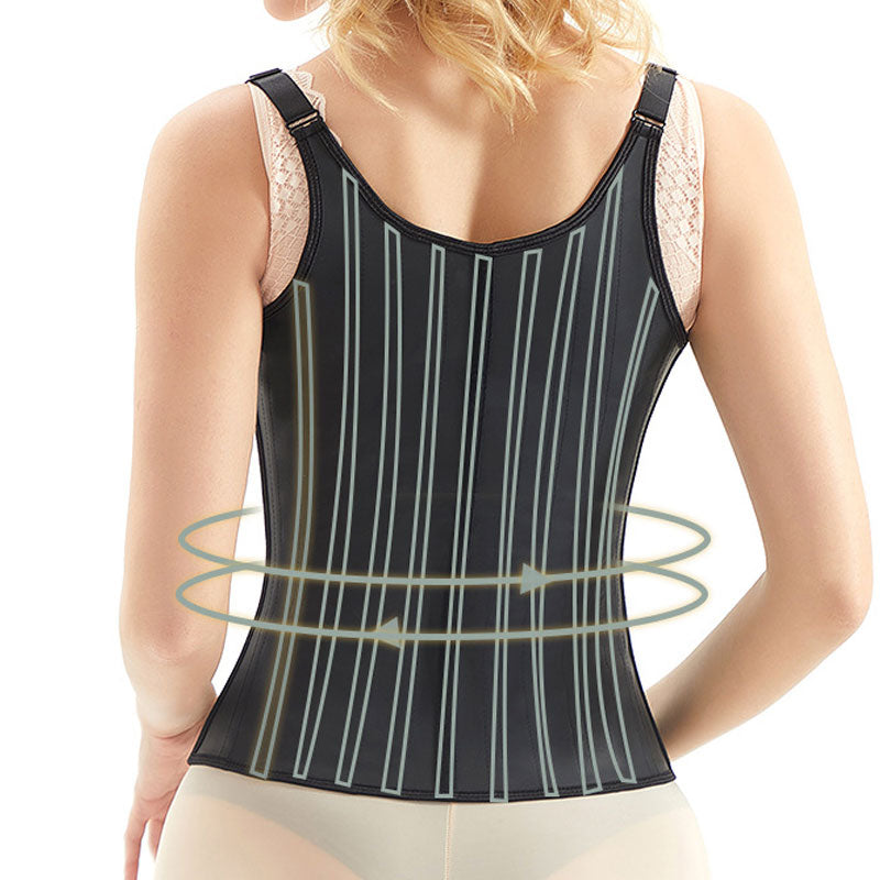 Steel-boned Waist Vest With Spaghetti Straps and Glossy Rubber Corset Cosplay Costumes