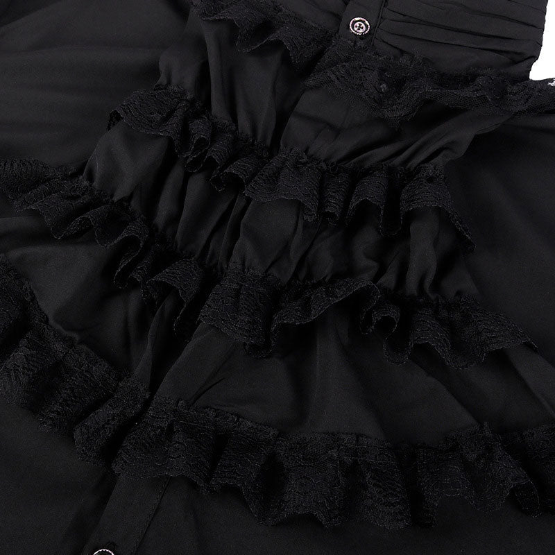 Gothic Ruffled Stand Collar Long Sleeve Men's Tie Shirt Halloween Cosplay Costumes