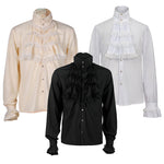Gothic Ruffled Stand Collar Long Sleeve Men's Tie Shirt Halloween Cosplay Costumes