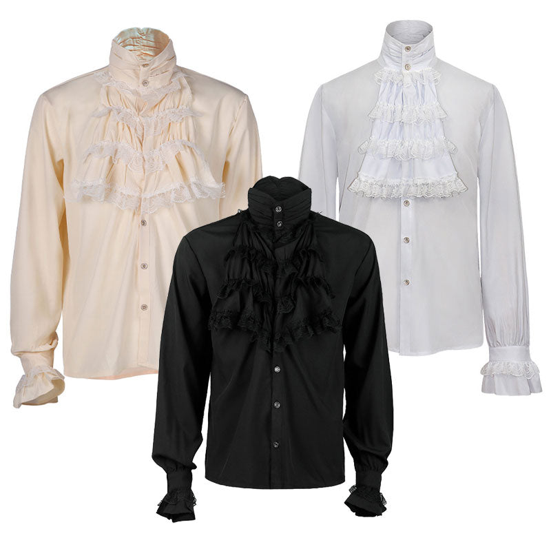 Gothic Ruffled Stand Collar Long Sleeve Men's Tie Shirt Halloween Cosplay Costumes