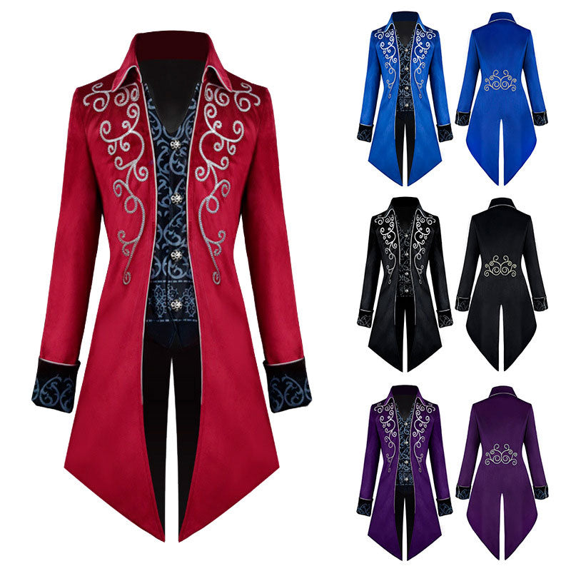 European Halloween Retro Mid-Length Punk Men's Silver-Edge Tuxedo Cosplay Costumes