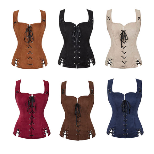 European Style Renaissance Punk Pirate Suede Lace-Up Vest Cosplay Costumes