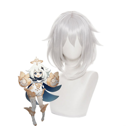 Game Genshin Impact Paimon Gray White Short Cosplay Wig