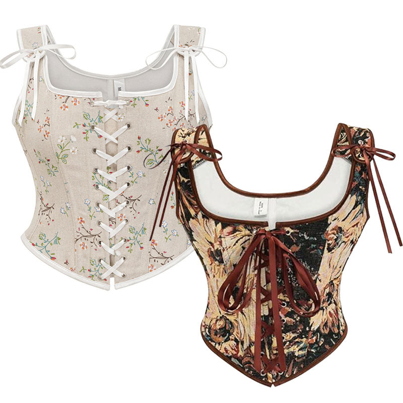 French Court Retro Fishbone Waist Nest Monet Oil Painting Style Corset Cosplay Costumes