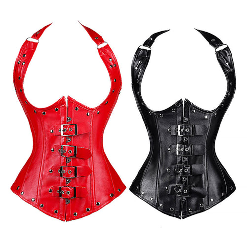 European Palace Gothic Style Outer Wear PU Leather Belly Shaping Garment Corset Cosplay Costumes
