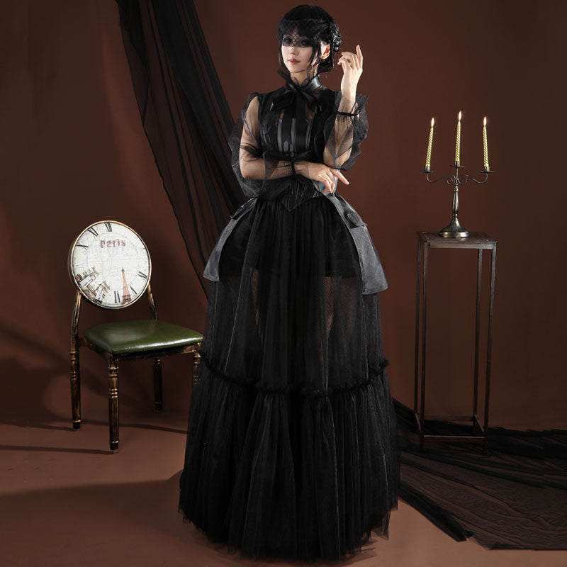 wednesday addams black dress Cosplay Movie Wednesday Season 2 Costume equal parts eerie elegance waist:S PM25300 Women's Jersey Knit A-Line