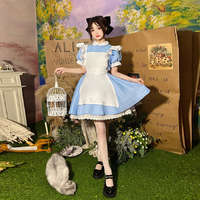 French Halloween Alice On The Run Blue Maid Dress Cosplay Costumes