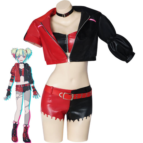 Suicide Squad Isekai Harley Quinn Black Red Cosplay Costumes