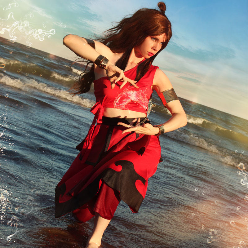 katara red dress Katara fire nation hair