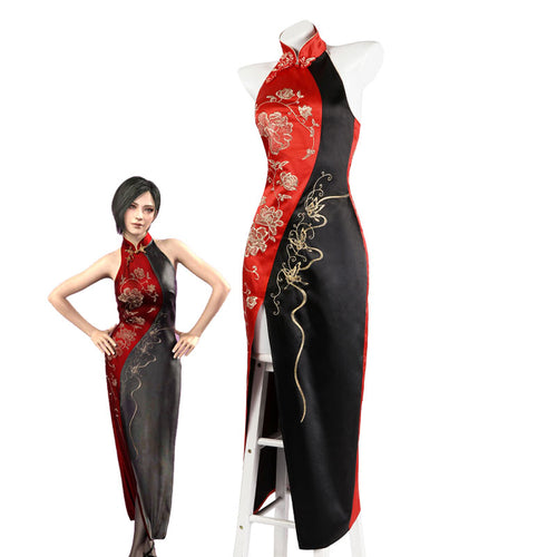 Resident Evil 4 Ada Wong Cheongsam Black Red Cosplay Costumes