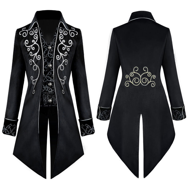 European Halloween Retro Mid-Length Punk Men's Silver-Edge Tuxedo Cosplay Costumes