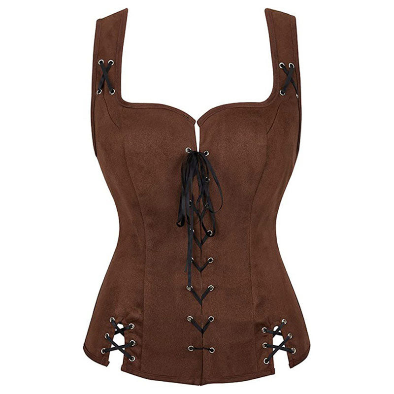 European Style Renaissance Punk Pirate Suede Lace-Up Vest Cosplay Costumes