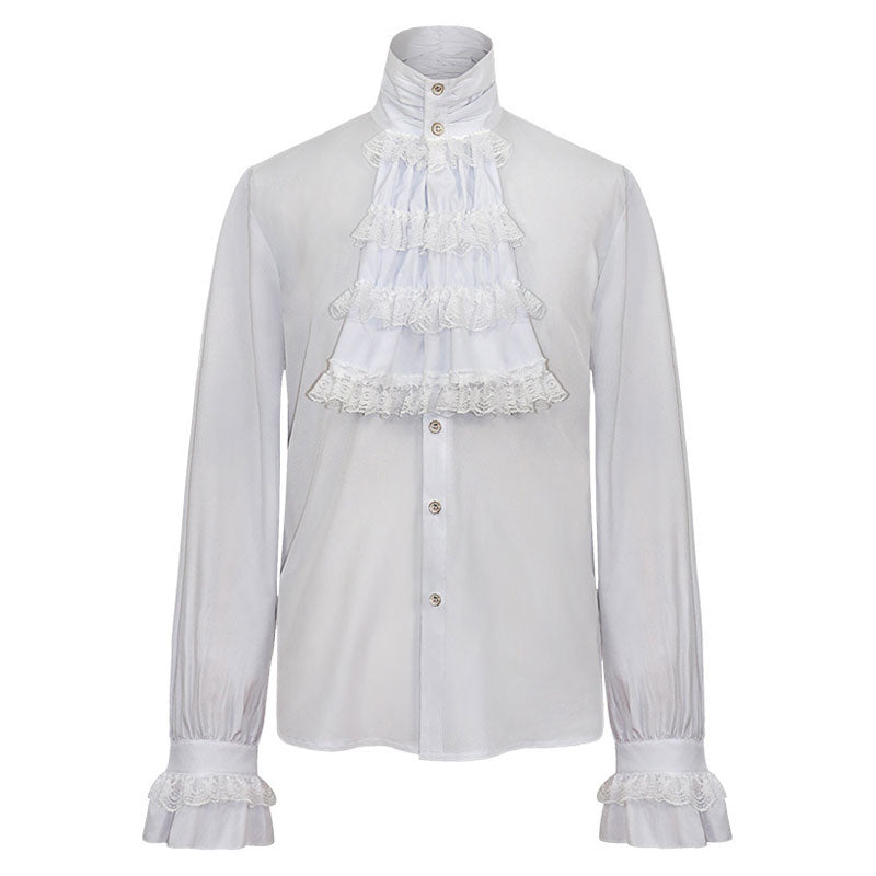 Gothic Ruffled Stand Collar Long Sleeve Men's Tie Shirt Halloween Cosplay Costumes