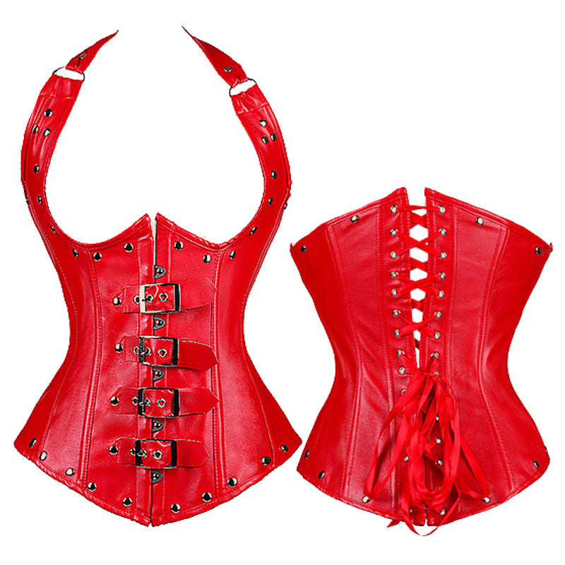European Palace Gothic Style Outer Wear PU Leather Belly Shaping Garment Corset Cosplay Costumes