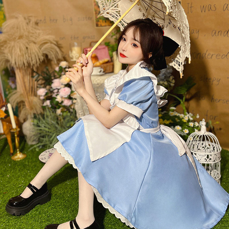 French Halloween Alice On The Run Blue Maid Dress Cosplay Costumes