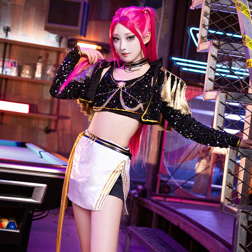 Kpop Demon Hunters Mira Golden Black Dance Outfit Cosplay