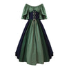 European Medieval Retro Contrast Color Waist Long Swing Dress Cosplay Costumes