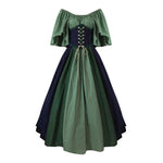 European Medieval Retro Contrast Color Waist Long Swing Dress Cosplay Costumes