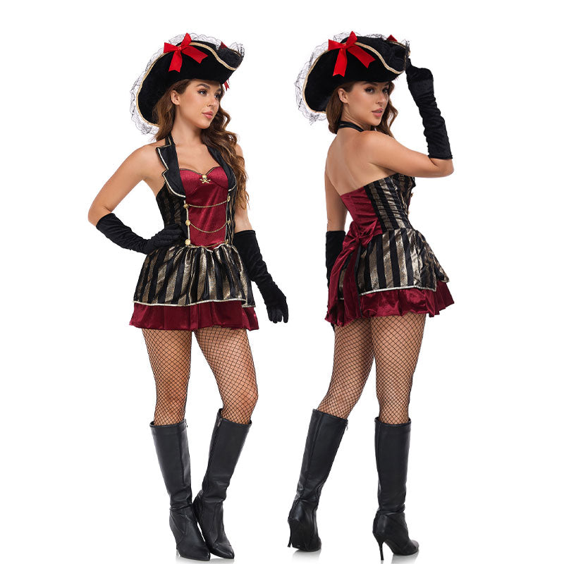 Gothic Caribbean Jack Sparrow Female Pirate Halloween Uniform Cosplay Costumes