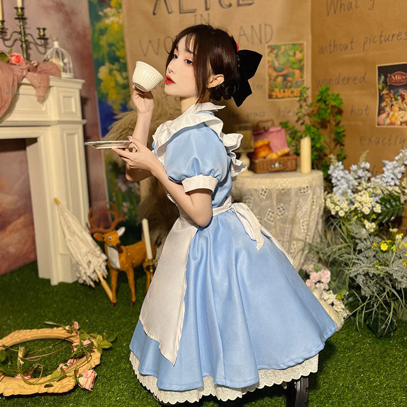 French Halloween Alice On The Run Blue Maid Dress Cosplay Costumes