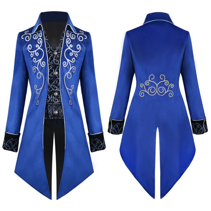 European Halloween Retro Mid-Length Punk Men's Silver-Edge Tuxedo Cosplay Costumes
