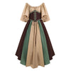 European Medieval Retro Contrast Color Waist Long Swing Dress Cosplay Costumes