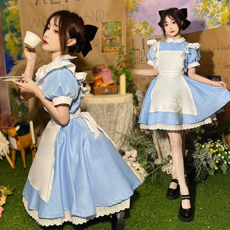 French Halloween Alice On The Run Blue Maid Dress Cosplay Costumes