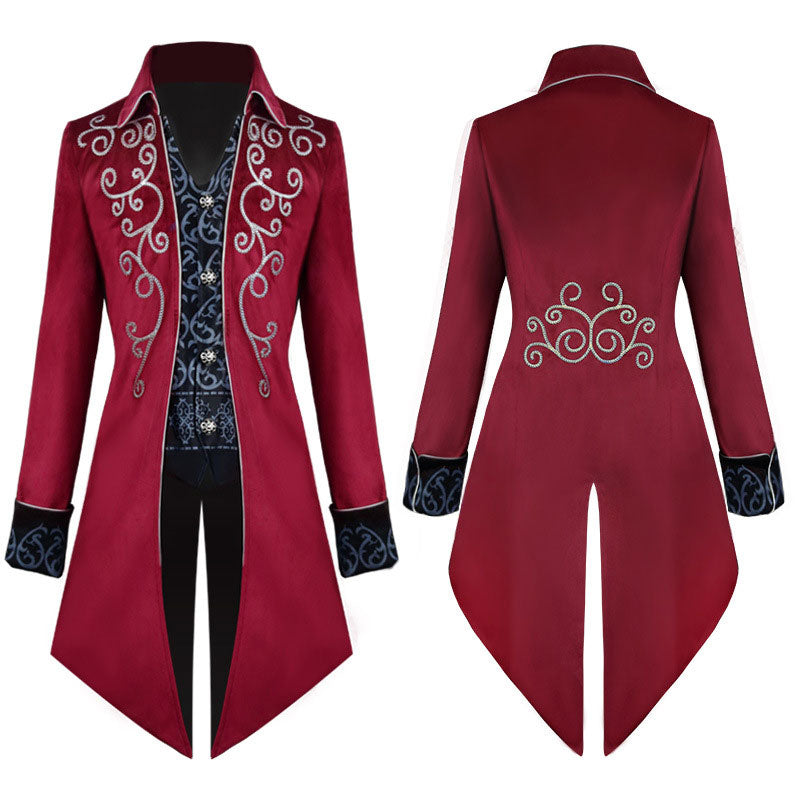 European Halloween Retro Mid-Length Punk Men's Silver-Edge Tuxedo Cosplay Costumes