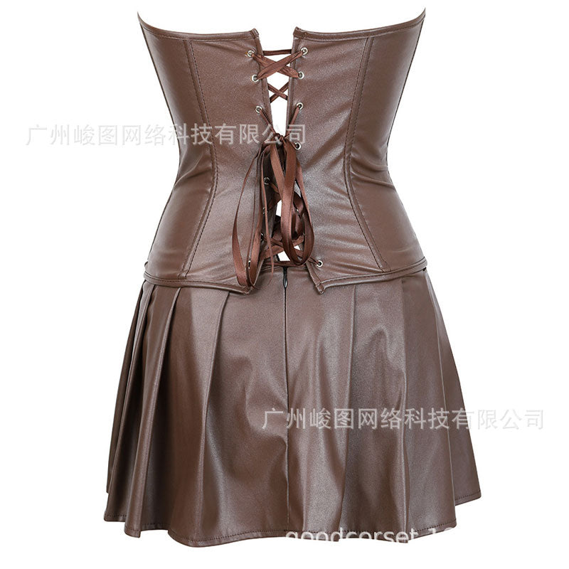 Punk PU Zipper Split Tummy-controlling And Adjustable Palace Corset Halloween Cosplay Costumes
