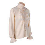 Gothic Ruffled Stand Collar Long Sleeve Men's Tie Shirt Halloween Cosplay Costumes