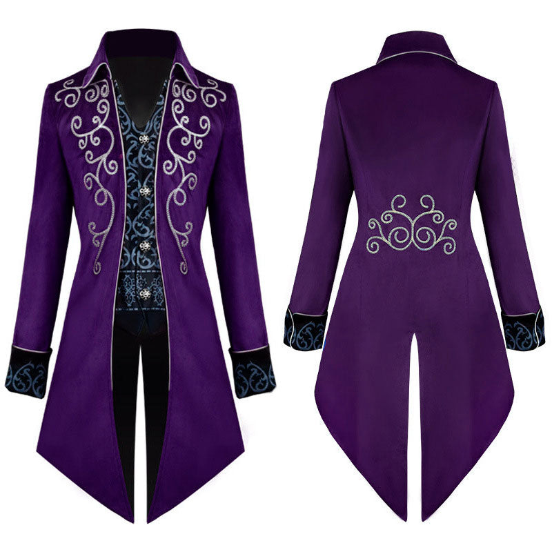 European Halloween Retro Mid-Length Punk Men's Silver-Edge Tuxedo Cosplay Costumes