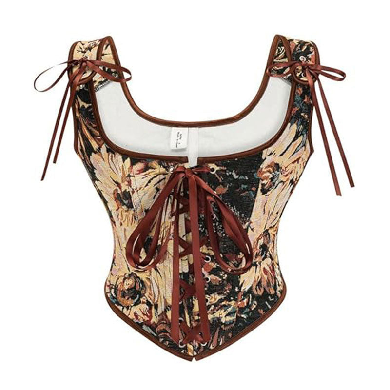 French Court Retro Fishbone Waist Nest Monet Oil Painting Style Corset Cosplay Costumes