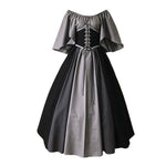 European Medieval Retro Contrast Color Waist Long Swing Dress Cosplay Costumes