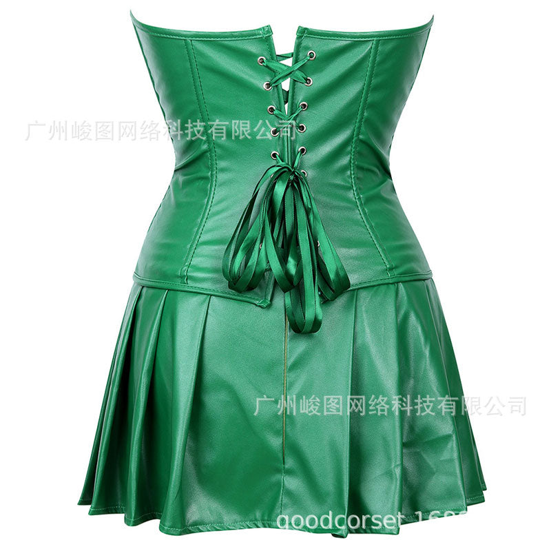 Punk PU Zipper Split Tummy-controlling And Adjustable Palace Corset Halloween Cosplay Costumes