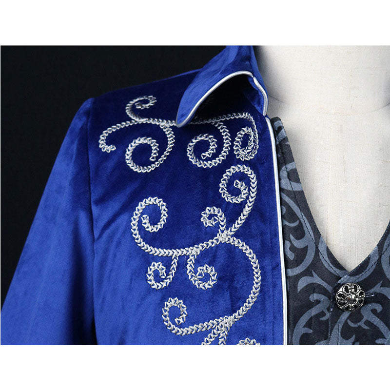 European Halloween Retro Mid-Length Punk Men's Silver-Edge Tuxedo Cosplay Costumes