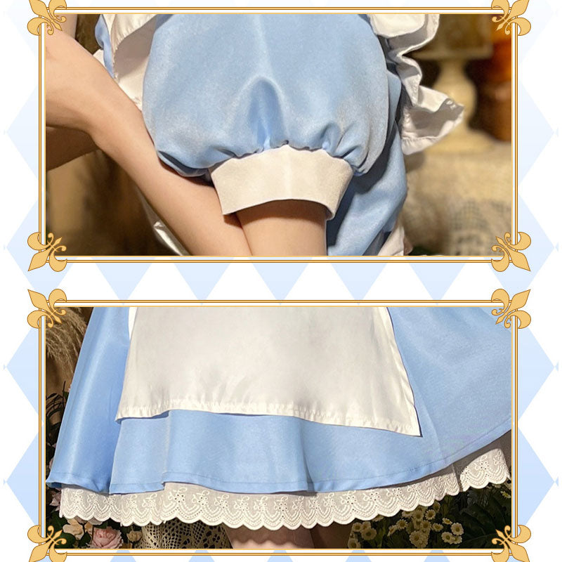 French Halloween Alice On The Run Blue Maid Dress Cosplay Costumes