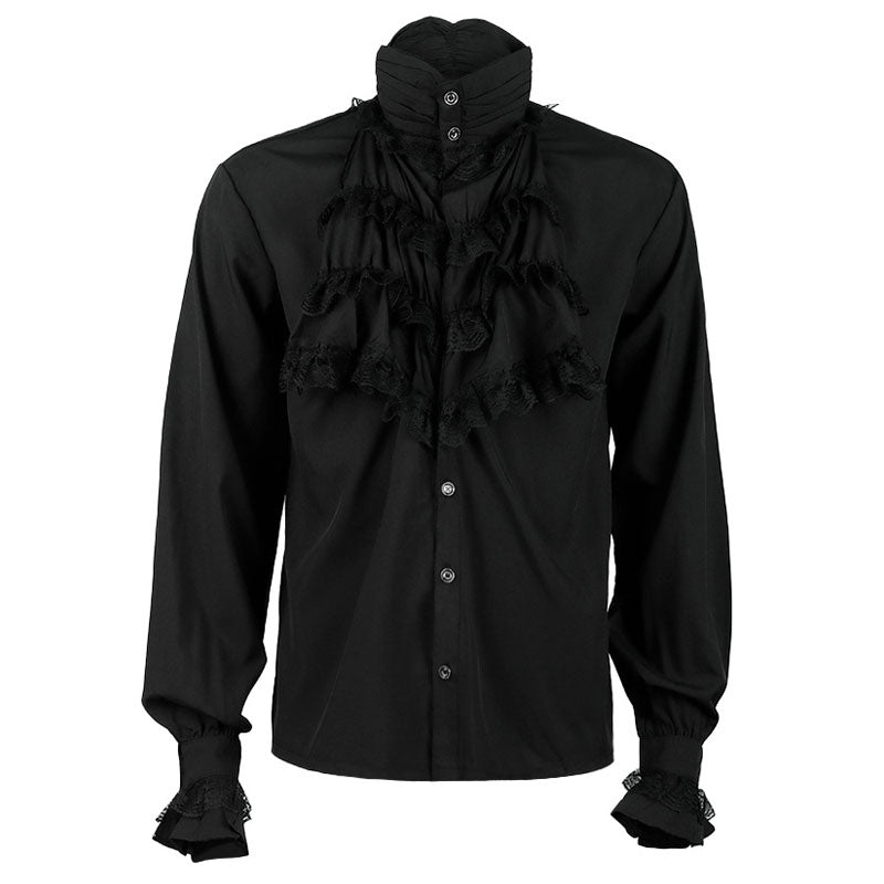Gothic Ruffled Stand Collar Long Sleeve Men's Tie Shirt Halloween Cosplay Costumes