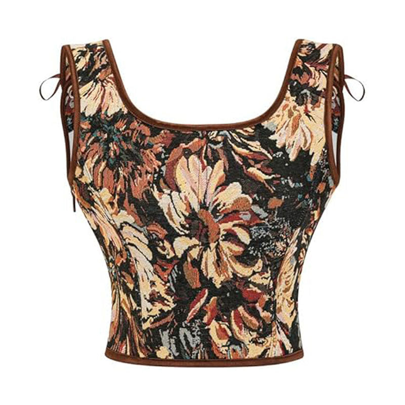 French Court Retro Fishbone Waist Nest Monet Oil Painting Style Corset Cosplay Costumes