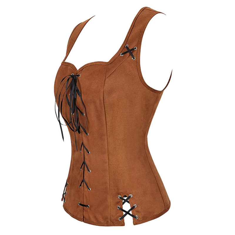 European Style Renaissance Punk Pirate Suede Lace-Up Vest Cosplay Costumes