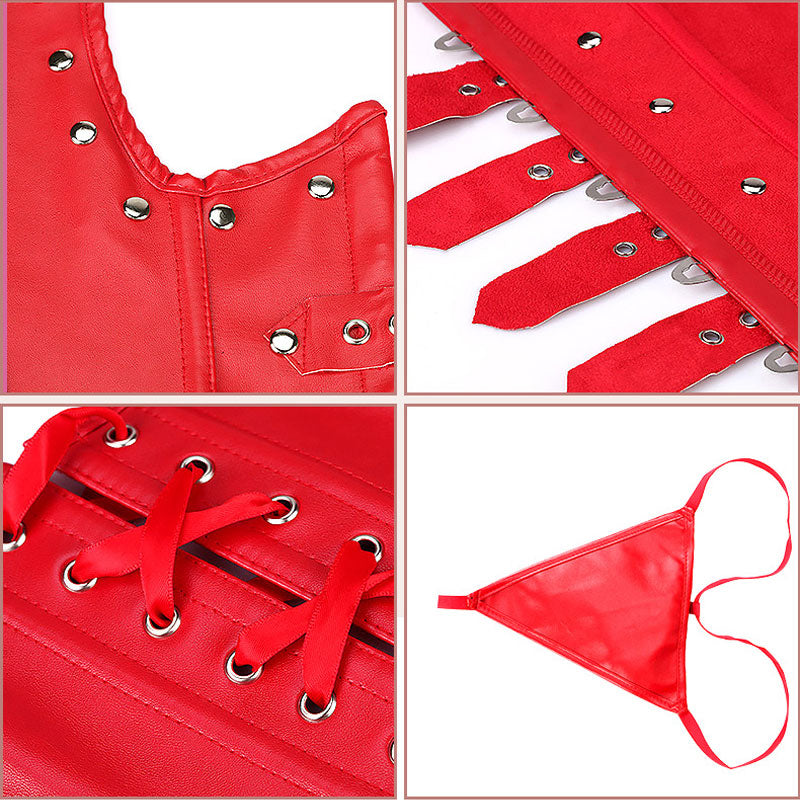 European Palace Gothic Style Outer Wear PU Leather Belly Shaping Garment Corset Cosplay Costumes