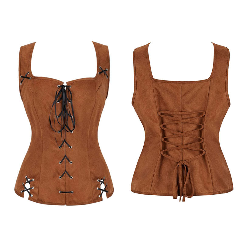 European Style Renaissance Punk Pirate Suede Lace-Up Vest Cosplay Costumes