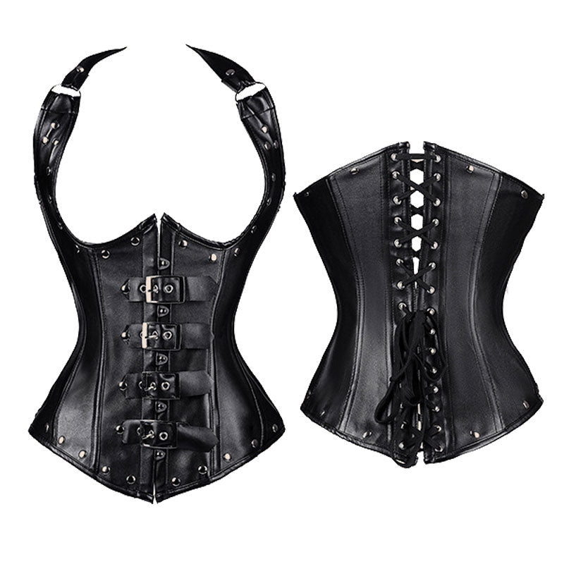 European Palace Gothic Style Outer Wear PU Leather Belly Shaping Garment Corset Cosplay Costumes