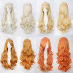 Women Wavy Sweet 80cm Long Yellow Blonde Orange Lolita Fashion Wigs with Bangs - Cosplay Clans