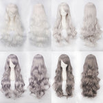 Women Wavy Sweet 80cm Long White and Gray Lolita Fashion Wigs with Bangs - Cosplay Clans