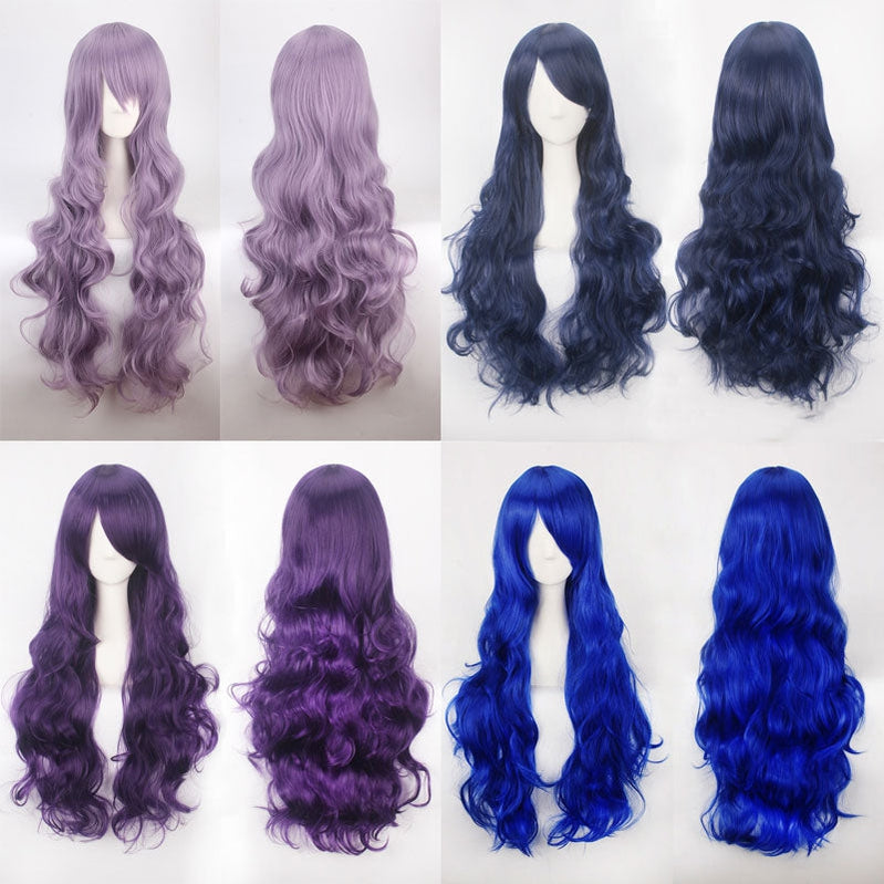 Women Wavy Sweet 80cm Long Purple and Blue Lolita Fashion Wigs with Bangs - Cosplay Clans