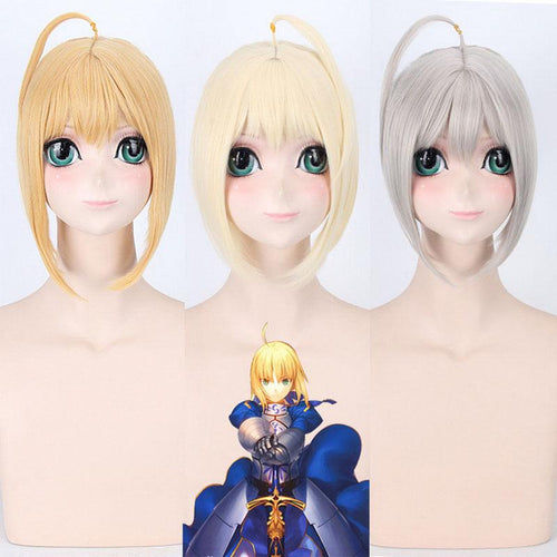 Anime FGO Fate Stay Night Arturia Pendragon Saber Blonde Grey Styled Updo 3 Colors Cosplay Wigs - Cosplay Clans