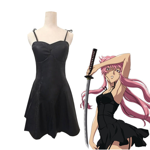 Anime Future Diary Yuno Gasai Black Leahter Dress Cosplay Costume - Cosplay Clans