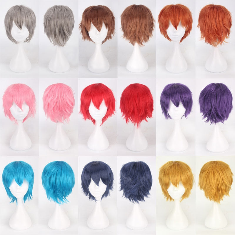 Classic Short 30cm Man Fashion Various Color White Black Gray Brown Pink Red Pruple Blonde Anime Cosplay Wigs - Cosplay Clans